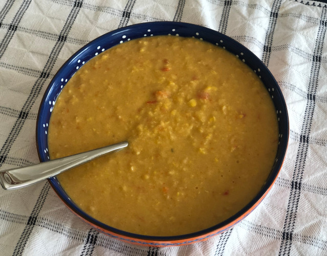 Corn chowder in a bowl