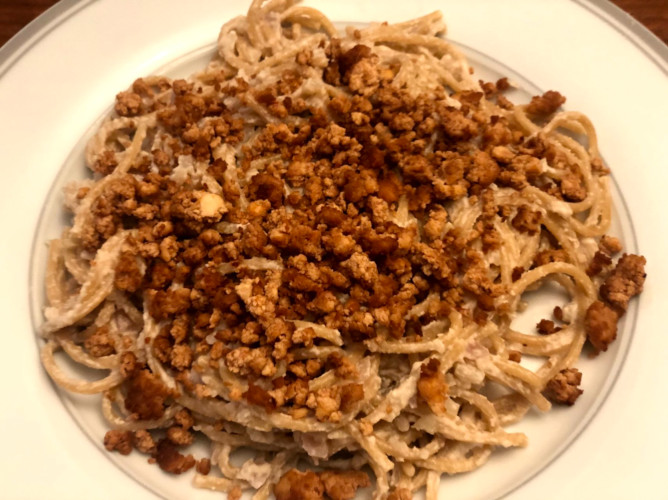 plant based carbonara pancetta