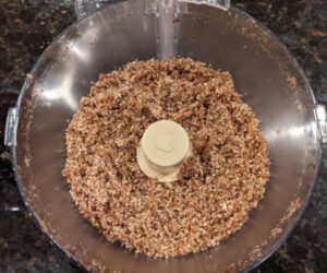 Hazelnuts and dates blended in food processor