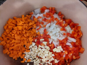 Chopped veggies in large pot