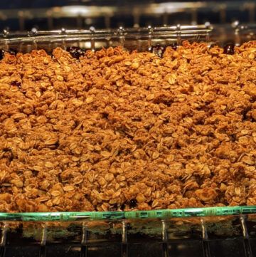 blueberry crisp dish in oven