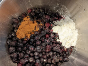 Blueberry filling ingredients in a large bowl