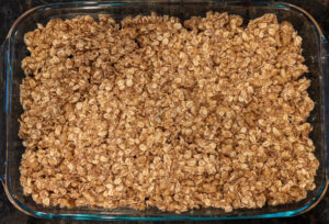 blueberry topping spread in baking dish