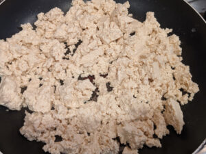 Crumbled tofu in a pan